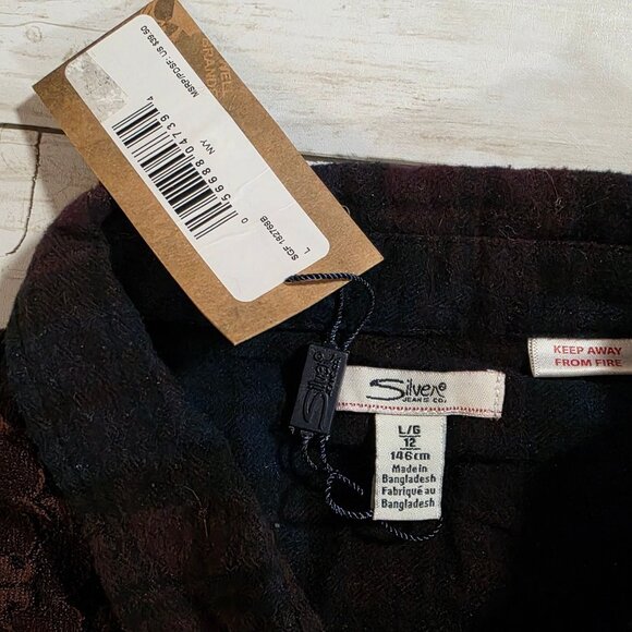 Silver Jeans Flannel Lace Button Up Shirt Burgundy Red Cozy Relaxed NEW Girls 12 - Picture 5 of 8